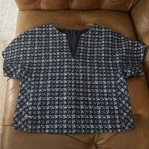 J. Crew Navy and White Tweed Blouse